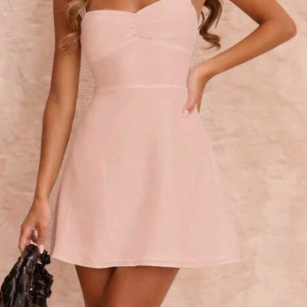 Chiffon Backless Skinny Mini Dress With Lacing - Coral Pink